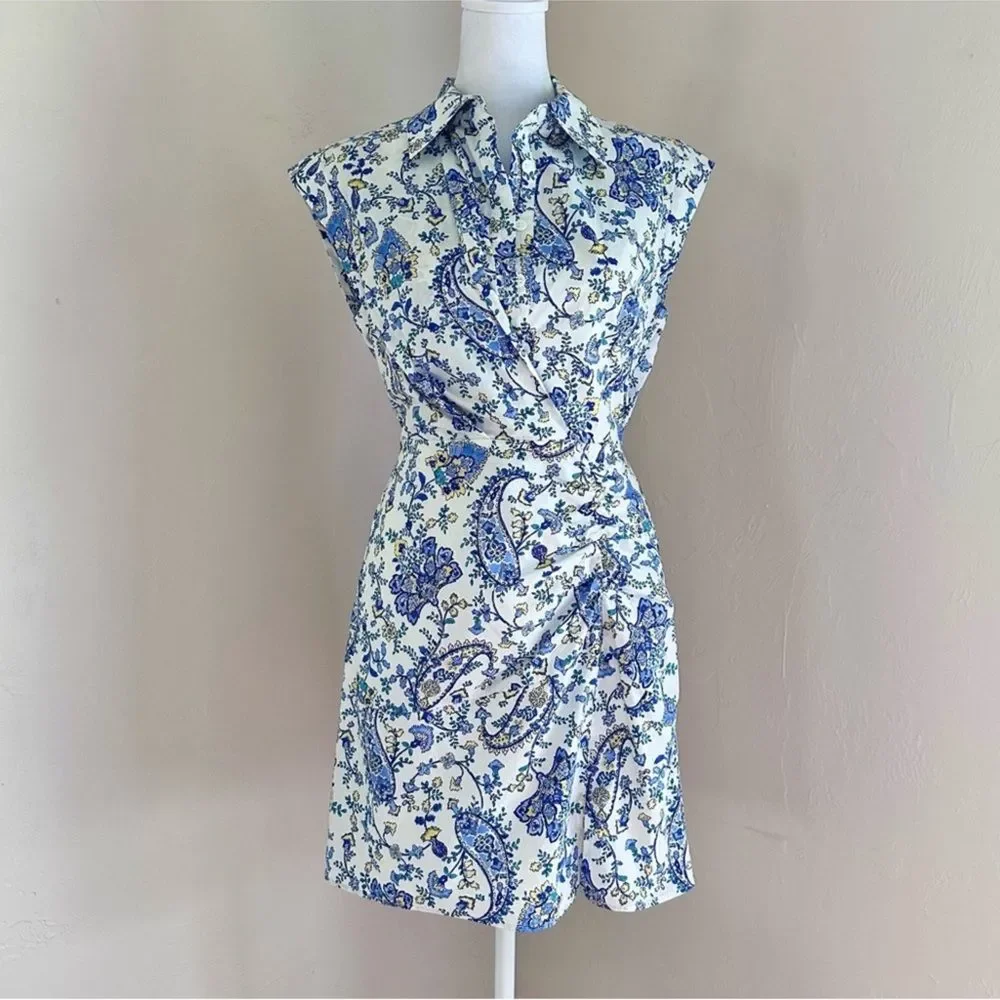 Milly Maxwell Sketched Paisley Dress in Blue and White Size 4